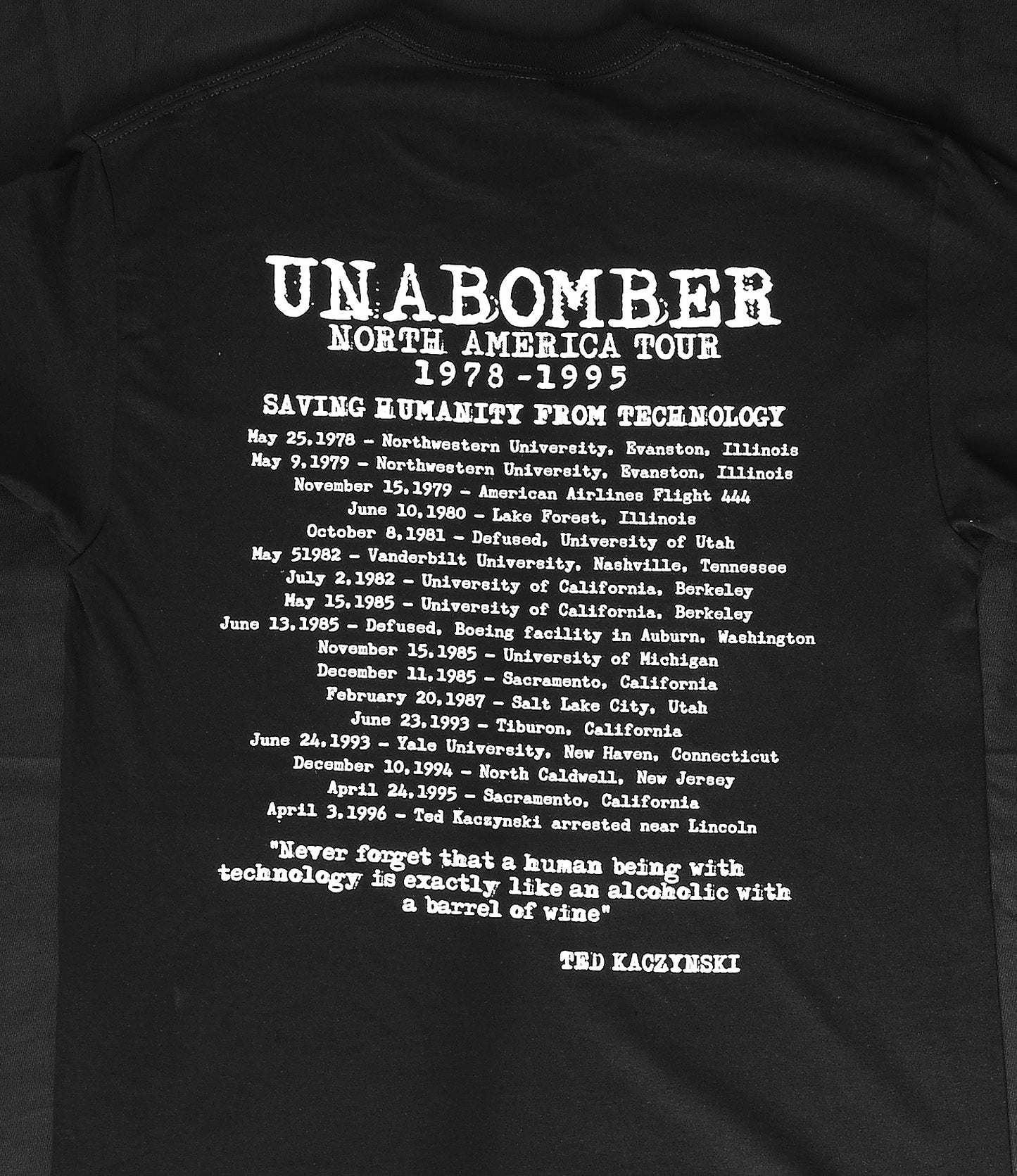 TED KACZYNSKI - UNABOMBER North America Tour 1978 - 1995