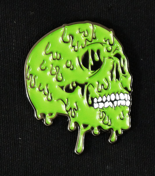 Green Melting Toxic Slime Skull - Enamel Pin